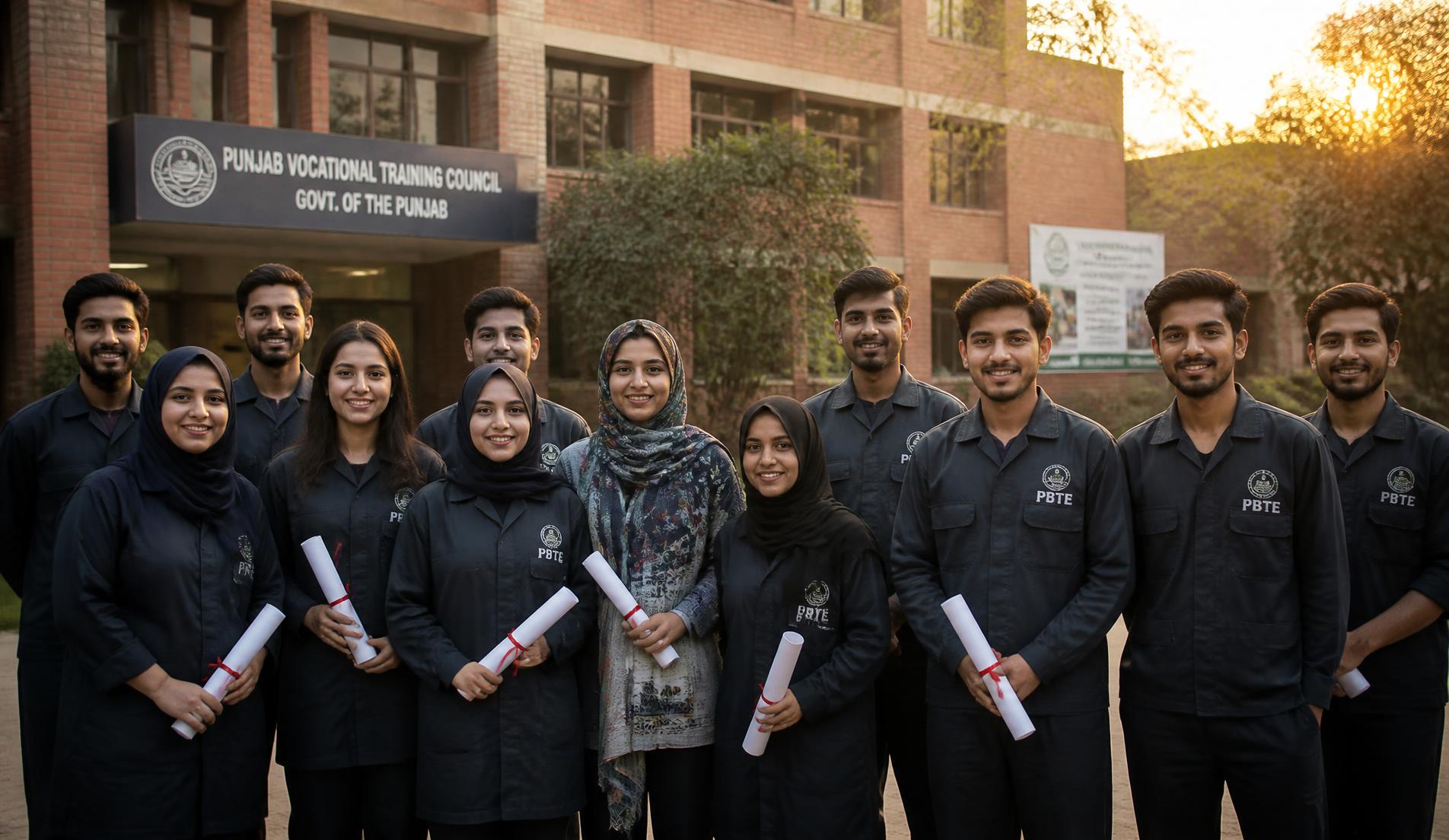 Graduates of a vocational training institute standing together